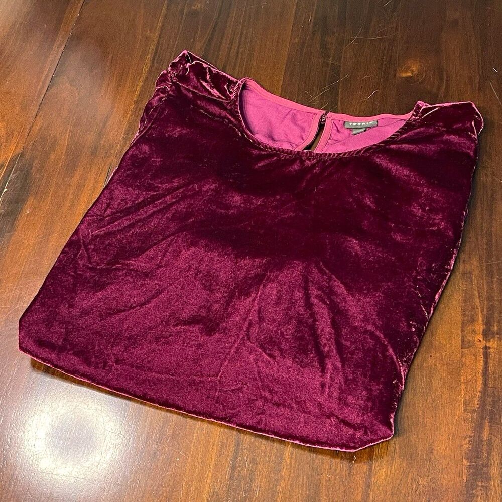 Torrid Burgundy Velvet Puff Sleeve Round Neck Short Sleeve Blouse 3XL Plus